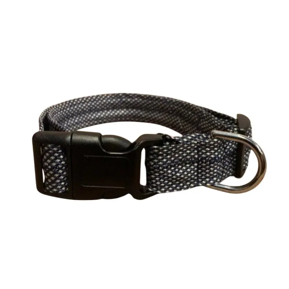 New Handmade Adjustable Upcycled Neck Tie Blue Silver Polka Dot Dog Collar